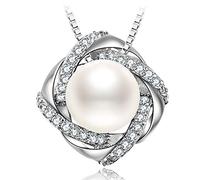 J.Vénus Women's Jewelry, Female Pearl Necklace, 925 Sterling Silver Freshwater Cultured Pearl Zirconia, Best Valentines Gift for Women with Gift Packed (45cm)