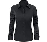 J.VER Black Shirt Womens Dress Fitted Stretch Shirt Long Sleeve Business Casual Work Office Ladies Blouses Shirts M
