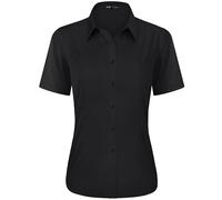 J.VER Black Shirts for Women Fitted Stretch Short Sleeve Summer Business Casual Button Down Shirt Formal Dress Work Ladies Tops Blouses M