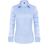 J.VER Blue Shirt Womens Long Sleeve Stretch Dress Fitted Shirt Business Casual Work Office Ladies Blouses Shirts M