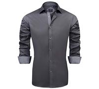 J.VER Boy's Long Sleeve Dress Shirts Solid Stretch Wrinkle-Free Shirt Kids Casual Button Down Shirts, Grey, 14 Years
