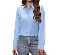 J.VER Button Down Shirts for Women Long Sleeve Dress Shirts Solid Business Causal Collared Work Blouses Top, Blue, M
