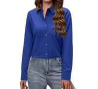 J.VER Button Down Shirts for Women Long Sleeve Dress Shirts Solid Business Causal Collared Work Blouses Top, Royal Blue, XS
