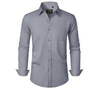J.VER Casual Shirts for Men UK Fashion Stretch Long Sleeve Wrinkle Free Regular Fit Business Formal Shirt with Pocket Light Grey L