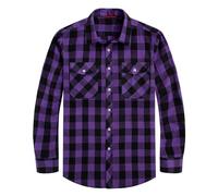 J.VER Checked Shirt Mens Flannel Cotton Lumberjack Long Sleeve Button Down Regular Fit Work Winter Warm Shirt Purple 4XL