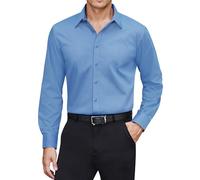 J.VER Dress Shirts for Men Long Sleeve Stain Shield Stretch Wrinkle Free Regular Fit Formal Business Casual Work Interview Dinner Button Down Shirt Mist Blue M