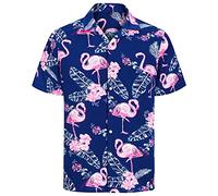 J.VER Hawaiian Shirt Short Sleeve Shirts Men Summer Blue Flamingo Beach Holiday Party Regular Fit Casual Aloha Tropical Flower Ugly Button Down Tops S