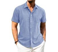 J.VER Linen Shirts Men Fashion Short Sleeve Blue Summer Beach Holiday Regular Fit Casual Button Down Shirt 4XL