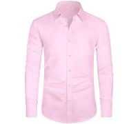 J.VER Men's 4-Way Stretch Dress Shirt Formal Long Sleeve Shirts Business Casual Wedding Work Button Down Shirts with Pocket Dark Pink S