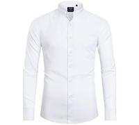 J.VER Men's Banded Collar Dress Shirt Mandarin Long Sleeve Button Down Shirts Stretch Collarless Tops with Pocket, White, S