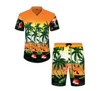 J.VER Mens Beach Hawaiian Shirt and Shorts Set Regular Fit Funky Flamingo Short Sleeve Holiday Shirt and Shorts Set Flower Button Down Summer Floral Party Yellow M