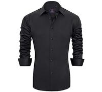 J.VER Men's Black Business Dress Shirts Long Sleeve Regular Fit Formal Shirt Casual Designer Stretch Fashion Wedding Work Non Iron L