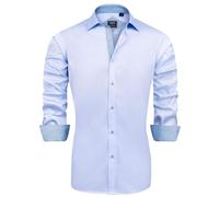 J.VER Men's Blue Formal Dress Shirts Long Sleeve Regular Fit Stretch Fashion Business Shirt Wedding Work Wrinkle Free L