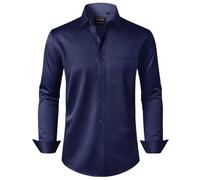 J.VER Mens Casual Shirts Long Sleeve Regular Fit Business Formal Shirt Navy