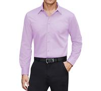 J.VER Mens Casual Shirts Long Sleeve Stain Shield Stretch Non Iron Formal Business Smart Fashion Holiday Party Dating Dress Shirt Light Purple L