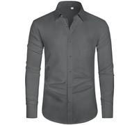 J.VER Men's Dress Shirts Long Sleeve 4-Way Stretch Wrinkle Free Formal Shirt Business Casual Wedding Work Button Down Shirts with Pocket Grey M