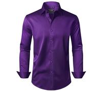 J.VER Men's Dress Shirts Solid Long Sleeve Stretch Wrinkle-Free Formal Shirt Business Casual Button Down Shirts, Dark Purple, 3XL