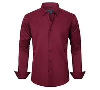 J.Ver Men's Dress Shirts Solid Long Sleeve Stretch Wrinkle-Free Formal Shirt Business Casual Button Down Shirts, Red Wine, 3XL