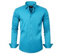 J.VER Men's Dress Shirts Solid Long Sleeve Stretch Wrinkle-Free Formal Shirt Business Casual Button Down Shirts, Deep Sea, XXL