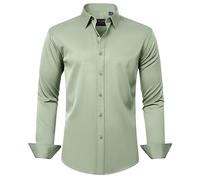 J.VER Men's Dress Shirts Solid Long Sleeve Stretch Wrinkle-Free Formal Shirt Business Casual Button Down Shirts, Sage Green, Large