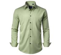 J.VER Men's Dress Shirts Stretch Long Sleeve Formal Shirt Solid Business Casual Button Down Shirts for Wedding Prom, Sage Green, XL