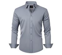 J.VER Mens Fashion Shirts Long Sleeve Dress Non Iron Stretch Button Down Shirts for Business Casual Formal Work Silver Grey L