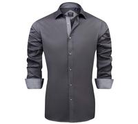 J.VER Mens Formal Shirts Long Sleeve Dress Shirts Business Slim Fit Work Wedding Regular Fit Silk Stretch Non Iron 3XL Grey