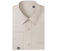 J.VER Men's French Cuff Dress Shirts Regular Fit Long Sleeve Spread Collar Metal Cufflink, Light Khaki, 16.5" Neck 34"-35" Sleeve