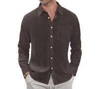 J.VER Men's Linen Shirts Casual Button Down Long Sleeve Shirt Solid Spread Collar Summer Beach Shirts with Pocket, Coffee, Medium