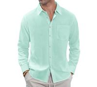 J.VER Men's Linen Shirts Casual Button Down Long Sleeve Shirt Solid Spread Collar Summer Beach Shirts with Pocket, Mint Green, Medium