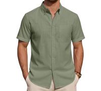 J.VER Mens Linen Shirts Short Sleeve Grey Green Regular Fit Smart Casual Lightweight Summer Holiday Beach Button Down Shirt 2XL