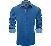 J.VER Men's Long Sleeve Dress Shirts Stretch Non Iron Regular Fit Business Fashion Button Down Formal Shirt for Wedding Work Grey Blue L