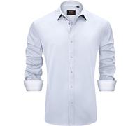 J.VER Men's Long Sleeve Dress Shirts Stretch Non Iron Regular Fit Business Fashion Button Down Formal Shirt for Wedding Work Silver Grey L