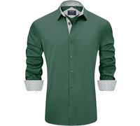 J.VER Men's Long Sleeve Dress Shirts Stretch Non Iron Regular Fit Business Fashion Button Down Formal Shirt for Wedding Work Army Green L