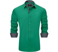 J.VER Men's Long Sleeve Dress Shirts Stretch Non Iron Regular Fit Business Fashion Button Down Formal Shirt for Wedding Work Hunter Green L