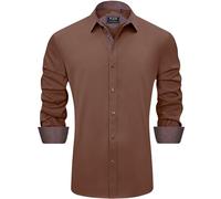 J.VER Men's Long Sleeve Dress Shirts Stretch Non Iron Regular Fit Formal Shirt Business Button Down Shirt for Wedding Work Brown L