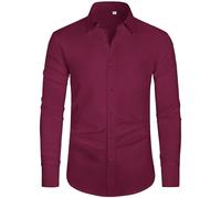 J.VER Men's Long Sleeve Shirts 4-Way Stretch Wrinkle Free Formal Dress Shirt Business Casual Wedding Work Button Down Shirts with Pocket Burgundy XL