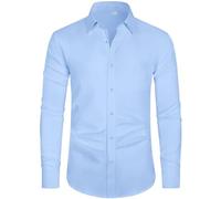 J.VER Men's Long Sleeve Shirts 4-Way Stretch Wrinkle Free Formal Dress Shirt Business Casual Wedding Work Button Down Shirts with Pocket Blue S