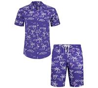 J.VER Mens Navy Hawaiian Shirt and Shorts Set Non Iron Regular Fit Short Sleeve Casual Funky Holiday Summer Beach Flamingo Hawaiian Shirt Set S