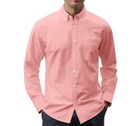 J.VER Men's Oxford Shirt Solid Casual Button Down Collar Shirts Long Sleeve Dress Shirts with Pocket, Coral, XXL