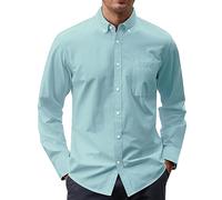 J.VER Men's Oxford Shirt Solid Casual Button Down Collar Shirts Long Sleeve Dress Shirts with Pocket, Dark Green, Large