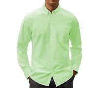 J.VER Men's Oxford Shirt Solid Casual Button Down Collar Shirts Long Sleeve Dress Shirts with Pocket, Bright Green, XXL