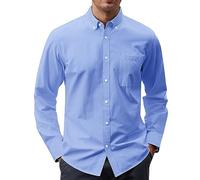 J.VER Men's Oxford Shirt Solid Casual Button Down Collar Shirts Long Sleeve Dress Shirts with Pocket, Blue, Large
