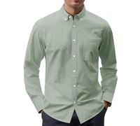 J.VER Men's Oxford Shirt Solid Casual Button Down Collar Shirts Long Sleeve Dress Shirts with Pocket, Sage Green, Large