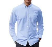 J.VER Men's Oxford Shirt Solid Casual Button Down Collar Shirts Long Sleeve Dress Shirts with Pocket, Sky Blue, Large