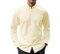 J.VER Men's Oxford Shirt Solid Casual Button Down Collar Shirts Long Sleeve Dress Shirts with Pocket, Light Yellow, M