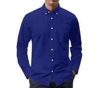 J.VER Men's Oxford Shirt Solid Casual Button Down Collar Shirts Long Sleeve Dress Shirts with Pocket, Royal Blue, Medium
