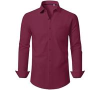 J.VER Mens Shirt Stretch Long Sleeve Dress Shirts Non Iron Regular Fit Fashion Business Casual Formal Shirt Burgundy L