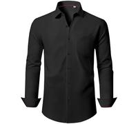 J.VER Mens Shirts Black Stretch Long Sleeve Dress Shirt Non Iron Plain Business Formal Fashion Party Halloween Funeral Shirt M