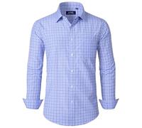 J.VER Mens Shirts Checked Long Sleeve Blue Gingham Regular Fit Oktoberfest Plaid Business Smart Casual Dress Shirt 3XL